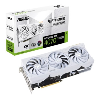 Видео карта Nvidia GF RTX 4070 Ti Super, 16GB, Asus TUF Gaming White, OC, PCI-E 4.0, GDDR6X, 256-bit, DisplayPort, HDMI | JAR Computers Asus GF RTX 4070 Ti Super TUF Gaming White OC 16GB