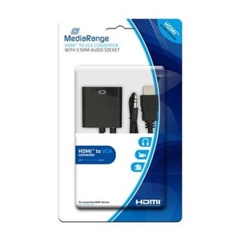 Кабел MediaRange, HDMI (m) - VGA (f), с кабел 3.5мм (аудио) (m), черен | JAR Computers MediaRange HDMI (m) - VGA (f) - 3,5mm jack (m)