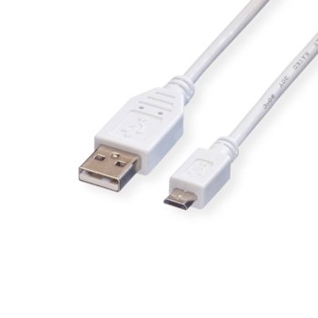 Кабел Roline 11.99.8755, от USB Type A(м) към USB Micro B(м), 3m, бял | JAR Computers ROLINE 11.99.8755