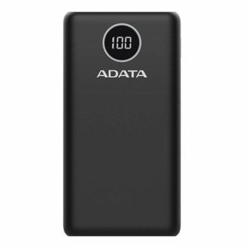 Външна батерия /power bank/ A-Data P20000QCD, 20 000mAh, черна, 1x USB-C, 1x microUSB, QC/PD 3.0 технология за бързо зареждане, LCD дисплей | JAR Computers AData P20000QCD Power Bank AP20000QCD-DGT-CBK