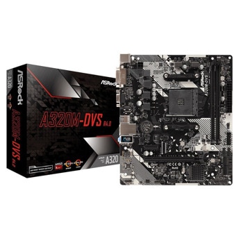 Дънна платка ASRock A320M-DVS R4.0, A320, AM4, DDR4, PCI-E (DVI&VGA), 4x SATA 6.0 Gb/s, USB 3.1 (Gen1), Micro ATX | JAR Computers ASROCK A320M-DVS R4.0 /AM4
