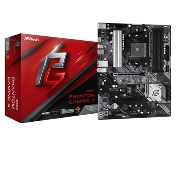 Дънна платка ASRock B550 PHANTOM GAMING 4, B550, AM4, PCIe 4.0 (HDMI), (CFX), 6x SATA3 6.0 Gb/s, 2x M.2, 6x USB 3.2 Gen1, ATX | JAR Computers ASRock B550 PHANTOM GAMING 4