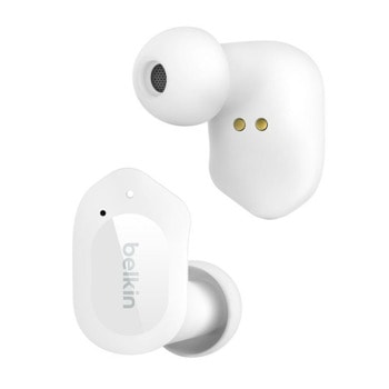 Слушалки Belkin Soundform Play, безжични, Bluetooth, микрофон, тип "тапи", 6mm драйвери, до 8 часа време на работа, IPX5, бели | JAR Computers Belkin Soundform Play White AUC005btWH