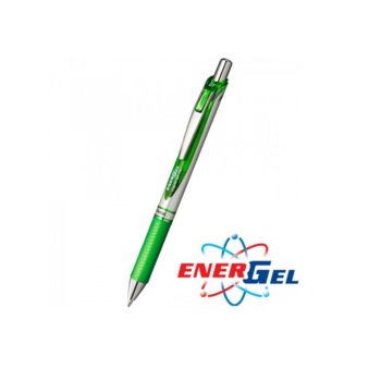 Автоматичен ролер Pentel Energel BL77 26812, зелен цвят на писане, дебелина на линията 0.7 mm, гел, сребрист, цената е за 1бр. (продава се в опаковка от 12бр.) | JAR Computers Pentel Energel BL77