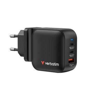 Зарядно устройство Verbatim Mini GaN Wall Charger, от EU/UK/US към 2x USB-C(ж), 1x USB-A(ж), 20V/3.5A, черно, 70W, PD 3.0 | JAR Computers Verbatim Mini GaN Wall Charger 70W 3 Port 32229