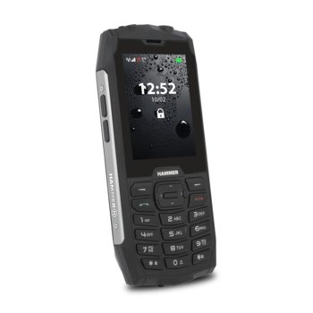 GSM MyPhone Hammer 4 (черен/сив), поддържа 2 sim карти, 2.8" (7.11 cm) TFT дисплей, 64MB RAM, 64MB Flash памет (+ microSD слот), 2.0 MPix камера, 172g, IP68 | JAR Computers MyPhone Hammer 4 Gray