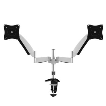 Стойка за монитор NewStar FPMA-D950D, за плот, за екрани от 10" до 27", VESA до 100 x 100, макс. тегло до 9кг., регулируема, за 2 бр. монитора, сребриста | JAR Computers NewStar FPMA-D950D