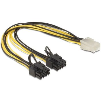 Захранващ кабел DeLock 83433, PCI-E 6pin(ж) към 2x 8pin(м), 0.3m | JAR Computers DeLock PCI Express power 6 pin - 2x 8 pin 83433
