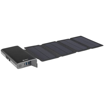 Външна батерия/power bank/ Sandberg Solar 4-Panel Powerbank 25000 (420-56), 25 000mAh, черна, вграден соларен панел, IPX4 защита, 1x USB-C, 2x USB-A image