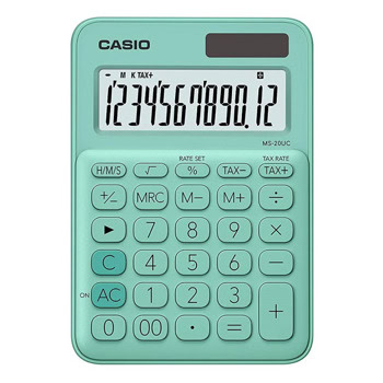 Калкулатор Casio MS-20UC, 12 разряден дисплей, настолен, с двойно захранване, бутон за бърза корекция, зелен | JAR Computers Casio MS-20UC Green