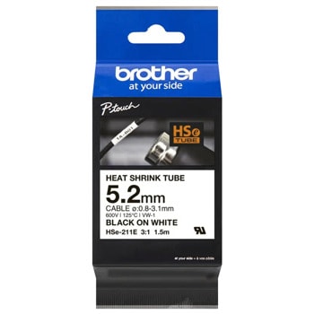 Касета с термо-свиваем шлаух Brother HSе-211E, черно върху бяло, 5.2mm ширина, 1.5m дължина | JAR Computers Brother HSe-211E