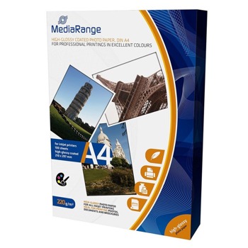 Фотохартия MEDIARANGE GLOSSY, A4, гланцирана, 220 g/m2, 100 листа | JAR Computers MEDIARANGE GLOSSY