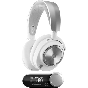 Слушалки SteelSeries Arctis Nova Pro Wireless, безжични, Bluetooth, Wi-Fi, микрофон, гейминг, Active Noise Cancellation, GameDAC Gen 2, контрол на звука, бели | JAR Computers SteelSeries Arctis Nova Pro Wireless White