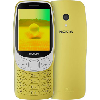 GSM Nokia 3210 2024 (златист), поддържа 2 sim карти, 2.4" (6.10 cm) QVGA TFT дисплей, Unisoc T107, 64MB RAM, 128MB Flash памет (+ microSD), 2 MPix камера, Bluetooth | JAR Computers Nokia 3210 4G 2024 Y2K Gold