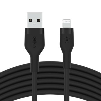 Кабел Belkin BoostCharge Flex (CAA008bt1MBK), от USB-A(м) към Lightning, 1m, черен | JAR Computers Кабел Belkin USB-A към Lightning 1m CAA008bt1MBK