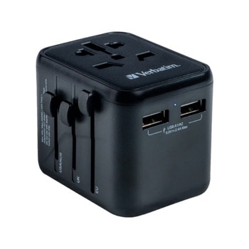 Адаптер Verbatim UTA-01, 1 гнездо, от EU/UK/US/China/AUS към EU/UK/US/China/AUS, 2x USB-A, черен | JAR Computers Адаптер Verbatim UTA-01 49543