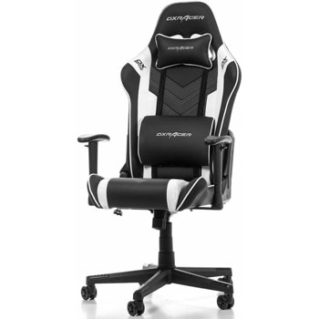 Геймърски стол DXRacer Prince P132-NW (GC-P132-NW-FX2), до 150kg, еко кожа, регулируеми подлакътници, коригиране височина, черен/бял | JAR Computers DXRacer Prince P132-NW