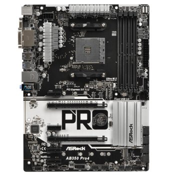 Дънна платка ASRock AB350 Pro4, B350, AM4, DDR4, PCI-E(HDMI&DVI), 6x SATA 6Gb/s, 1x Ultra M.2, 1x M.2 slot, 5x USB 3.0, ATX | JAR Computers ASRock AB350 Pro4