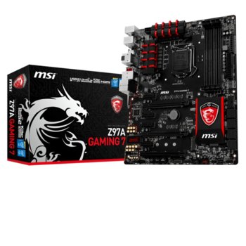 Дънна платка MSI Z97A GAMING 7, Z97, LGA1150, DDR3, PCI-E(DP&HDMI)(SLI&CF), SB7.1, Lan1000, 8x SATA 6Gb/s, RAID,0,1,5,10, 1x M.2 Slot, 2x USB 3.1, ATX | JAR Computers MSI Z97A GAMING 7