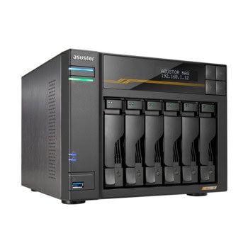 Мрежови диск (NAS) Asustor LOCKERSTOR 6 Gen3, четириядрен AMD Ryzen V3C14 2.3/3.8GHz, без твърд диск (6x SATA 2.5/3.5", 4x NVMe M.2 2280), 16GB DDR5 ECC, 2x 5GbE LAN, 2x 10GbE LAN, 2x USB4, 3x USB 3.2 Gen 2 Type-A | JAR Computers ASUSTOR LOCKERSTOR6 Gen3 AS6806T