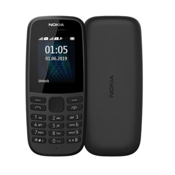 GSM Nokia 105 (2019)(черен), поддържа 2 sim карти, 1.7" (4.31 cm), TFT дисплей, 4MB RAM, 4MB Flash памет, Nokia OS, 73g | JAR Computers NOKIA 105 DS BLACK 2019