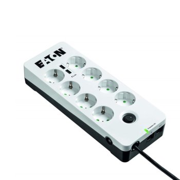 Разклонител Eaton Protection Box 8 Tel USB DIN, 8 гнезда, 2x USB, бял/черен | JAR Computers Eaton Protection Box 8 Tel USB DIN