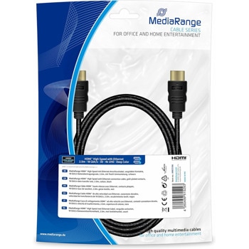 Кабел MediaRange MRCS165, от HDMI(м) към HDMI-Mini(м), 10,2 Gbit 4К, 1.5M, черен | JAR Computers Кабел MediaRange MRCS165