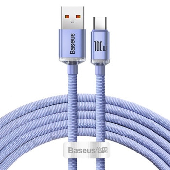 Кабел Baseus Crystal Shine Series (CAJY000505), от USB A(м) към USB C(м), 2m, 100W, лилав | JAR Computers Baseus Crystal Shine CAJY000505