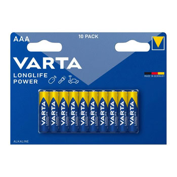 Батерии алкални Varta Longlife Power, AAA, LR03, 1.5V, 10бр. в опаковка | JAR Computers Varta Longlife Power AAA 10pcs alkaline