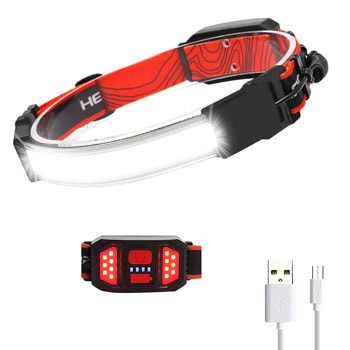 Челник 7543653, акумулаторна батерия 1200 mAh, 350 Lumens, 3 режима на светлина, широка COB лента, червен | JAR Computers Челник презареждаем 7543653