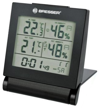 Електронна метеостанция Bresser MyTime Travel Alarm Clock, показване на вътрешна и външна влажност, индикатор за климата на стаята, черна image