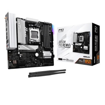Дънна платка ASRock B850M Pro RS WIFI, B850, AM5, DDR5, PCI-E 5.0 (DP&HDMI), 4x SATA 6Gb/s, 4x M.2 slots, 1x USB 3.2 Gen 2 Type-A, 1x USB 3.2 Gen 2 Type-C, 2.5GbE LAN, Wi-Fi 6E, Bluetooth 5.2, microATX | JAR Computers ASRock B850M Pro RS WIFI