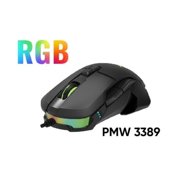 Мишка Delux M629BU PMW3389, оптична (16 000 dpi), 7 бутона, RGB подсветка, USB, черна image