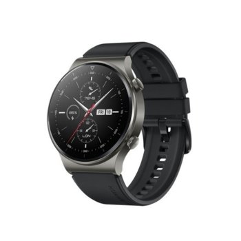 Смарт часовник Huawei Watch GT 2 Pro (Night Black), 1.39" (3.53 мм) AMOLED дисплей, 4GB памет, до 14 дни живот на батерията, водоустойчив, Bluetooth, безжично зареждане, черен с Black Fluoroelastomer каишка image