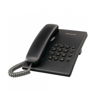 Стационарен телефон Panasonic KX-TS500, бутон за повторно набиране, високоговорител, черен image