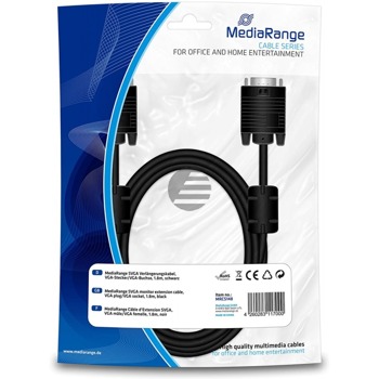 Кабел MediaRange MRCS148, от VGA(м) към VGA(ж), 1.8 m, черен | JAR Computers MediaRange VGA PLUG - VGA SOCKET