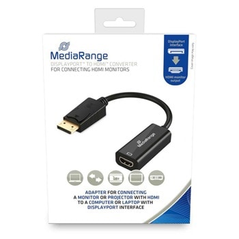 Преходник MediaRange MRCS175, от DisplayPort(м) към HDMI(ж), 0.15m, черен | JAR Computers MediaRange MRCS175