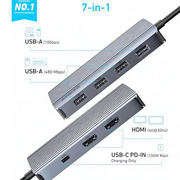 Anker 7-in-1 Multifunctional USB-C Hub A83740A2 | JAR Computers Anker 7-in-1 Multifunctional USB-C Hub A83740A2
