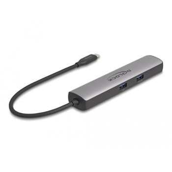 Докинг станция Delock 87865, от USB-C към 1x USB-C(PD), 1x USB-C, 2x USB-A, 1x HDMI, 1x RJ45, сива | JAR Computers Докинг станция Delock 87865