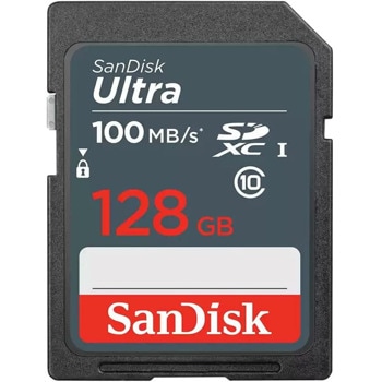 Карта памет 128GB SDXC, SanDisk Ultra, Class 10, скорост на четене 100MB/s | JAR Computers SanDisk Ultra SDXC 128GB SDUNR-128G-GN3IN