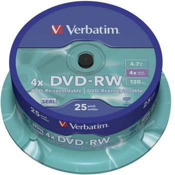 Оптичен носител DVD-RW 4.7GB, Verbatim 43639, 4x, 25бр | JAR Computers Verbatim DVD-RW 4.7GB 25бр. 43639