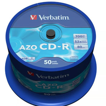 Оптичен носител CD-R 700MB, Verbatim VER43343, 52x, 50бр. | JAR Computers Verbatim CD-R AZO 700Mb 50 бр VER43343