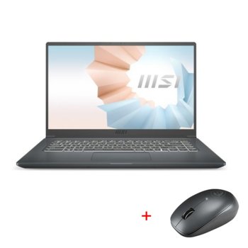 Лаптоп MSI Modern 15 A11SB (9S7-155226-094)(сив) с подарък мишка MSI Prestige, четириядрен Tiger Lake Intel Core i7-1165G7 4.70 GHz, 15.6" (39.62 cm) Full HD IPS Display & GF MX450 2GB, (HDMI), 16GB DDR4, 512GB SSD, 1x Thunderbolt 4, Windows 10 Home | JAR Computers MSI Modern 15 A11SB + Prestige
