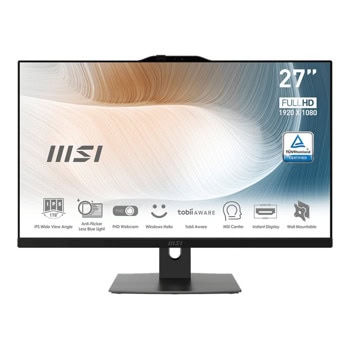 All in One компютър MSI Modern AM272P 12M-861EU (9S6-AF8211-861), десетядрен Intel Core i5-1235U 1.3/4.4GHz, 27" (68.58cm) Full HD IPS Display, (HDMI), 8GB DDR4, 512GB SSD, 2x USB 3.2 Gen 2 Type-C, Windows 11 Pro | JAR Computers MSI Modern AM272P 12M-861EU 9S6-AF8211-861