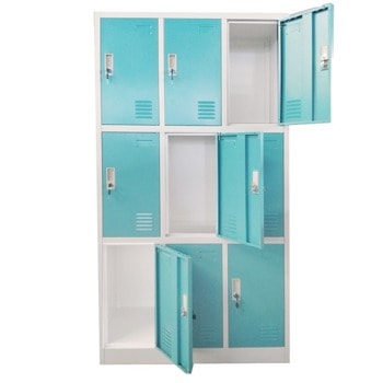 Метален шкаф RFG DZX-076/RAL5018, 9x шкафове, прахово боядисан, метален, заключване, вентилационен отвор, сив/светлосин | JAR Computers RFG DZX-076/RAL5018