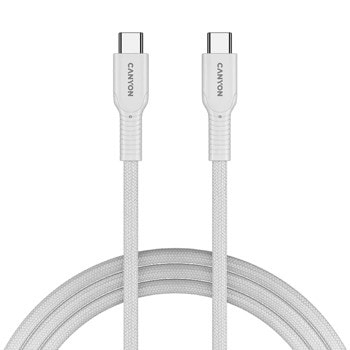 Кабел Canyon Charge & Sync Cable OnWire 60CL (CND-CCAP60AB10W), от USB-C(м) към USB-C(м), 1m, 60W, бял | JAR Computers Canyon Charge & Sync Cable OnWire 60CL