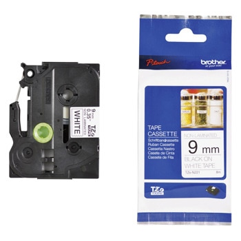 Лента за етикетен принтер Brother тип TZ, черен цвят на бял фон, 9mm x 8m, PN: TZE-N221 | JAR Computers TZe-N221 Labelling Tape - Black on White 9mm