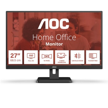 Монитор AOC 27E3UM, 27" (68.58 cm) VA панел, 75Hz, Full HD, 4ms, 20 000 000 :1, 300 cd/m2, DisplayPort, HDMI, VGA, USB | JAR Computers AOC 27E3UM