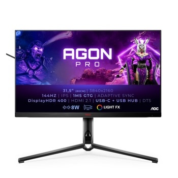 Монитор AOC AG324UX, 31.5" (80.01 cm) IPS панел, 144Hz, 4K/UHD, 1ms, 80M:1, 350 cd/m2, DisplayPort, HDMI, USB Type C | JAR Computers AOC AG324UX