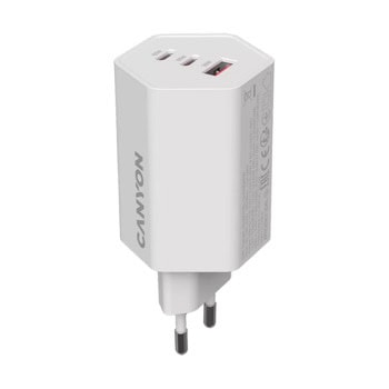 Зарядно устройство Canyon Hexagon 65, от контакт към 2x USB C(ж), 1x USB A(ж), 20V/3.25A, бяло, 65W | JAR Computers Canyon Hexagon 65 White CND-CHAHEX65W